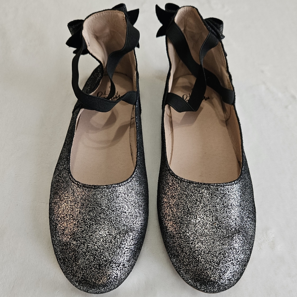 Mommy Silver Black Metallic Bow Back Ballet Flats Slip ons size 40 (8.5-9 US)
